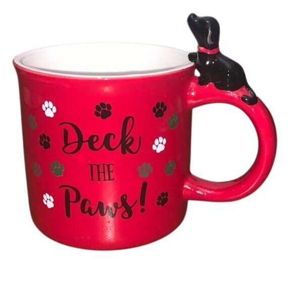 Ceramic "Deck The Paws!" Dog Handle Mug - Picture 1 of 6